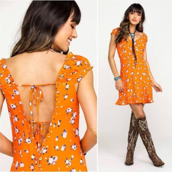 Free People Like A Lady Printed Mini Dress in Orange - Picture 1 of 8
